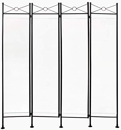Todeco - Biombo, Divisor de Habitaciones - Panel: 100% Poliéster - Número de paneles: 4 - 180 x 160 cm, Blanco