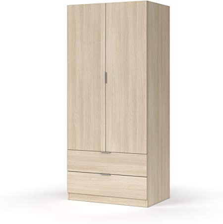 Habitdesign (00X222R - Armario de 2 Puertas y 2 cajones, Color Roble, Dimensiones 81 cm (Largo) x 180 cm (Alto) x 52 cm (Fondo)