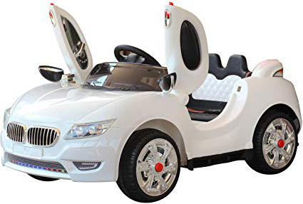 HOMCOM Coche Eléctrico para Niño 2-8 Años con Mando a Distancia con Música y Luces Doble Apertura de Puerta Batería 12V Carga 25kg 128×80×53cm Blanco