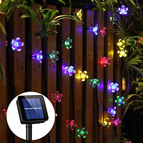 guirnalda luces exterior solar Panpany luces decorativas exterior 22 pies luces solares exterior 50 led de luz impermeable para decorar jardín, naviad de árbol, fiesta