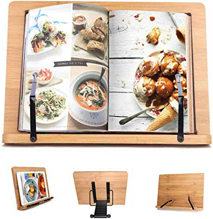 Kurtzy Soporte de Bambú - 33,5cm x 24cm de con 6 Alturas Ajustables -Atril Para Libros y Soporte de Tablets -Bookrest Ideal para Leer, Ver Videos, Estudiar, Sostener libros de cocina