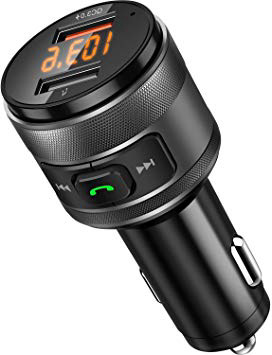 Transmisor de FM, Vorstik Bluetooth Transmisor FM para Coche, Adaptador de Radio, Manos Libres mM3 Mechero Coche con QC3.0, Cargador de Coche Doble USB