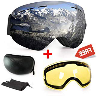 WLZP Gafas de esquí antiniebla con protección UV para Snowboard, esquí, Skating y Otros Deportes de Nieve, con Lentes esféricas Intercambiables Dobles, para Hombres, Mujeres y jóvenes