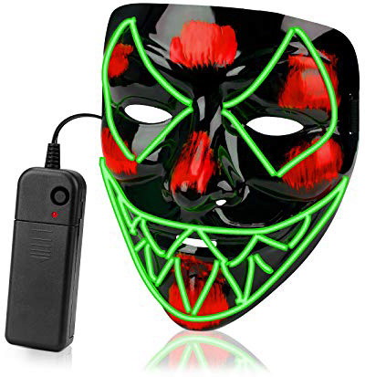 AnseeDirect Mascara Hombre Mascara Led Halloween Cosplay Led Disfraz Máscara Terror El Wire Light Up Power Purge Mask para Fiestas Festival Fiesta De Disfraces Navidad