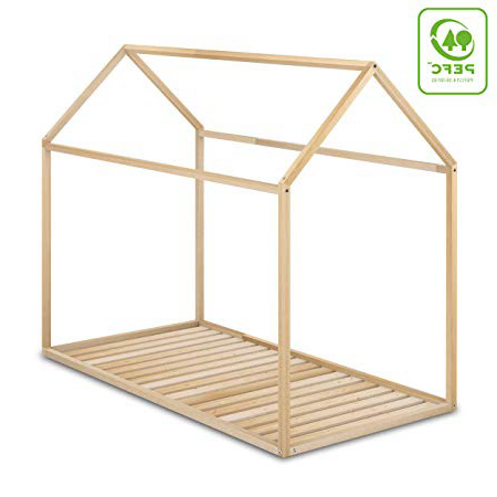 Cama Infantil Tipo Montessori, Casita Madera Natural para niño y niña, 90 x 190 cm