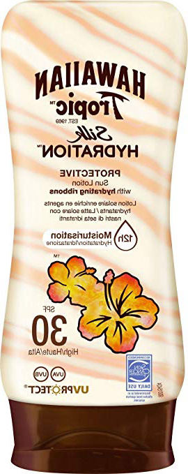 Hawaiian Tropic Silk Hydration Protective - Loción Solar Protectora con índice SPF 30 con cintas de seda hidratantes y resistente al agua, formato 180 ml