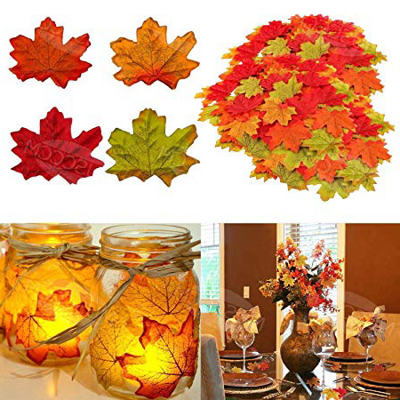 Muscccm Hojas de Otoño, 400 piezas Hojas otoño Decoracion Halloween Hojas de Arce Artificiales de Colores de Otoño Mezclados para Bodas, Acción de Gracias, Eventos y Decoración al Aire Libre del café