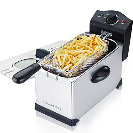 Aigostar Ushas 30HEZ - Freidora de 3 litros, 2200 watios de potencia y tapa con ventana de visualización. Acero inoxidable de tipo 304 y recipiente totalmente extraíble para vaciado de aceite