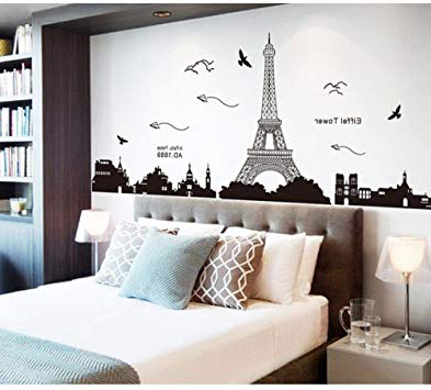 Pegatina de pared vinilo adhesivo decorativo para cuartos, dormitorio,cocina, ... vista de Paris Torre Eiffel Color Negro OPEN BUY