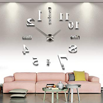 Gearmax® DIY Reloj de pared extraíble creativo de vidrio acrílico del efecto de espejo para la decoración del hogar(Plateado)
