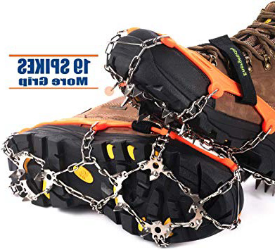 Crampones19 de Dientes y Garras,Picos Verdaderos de Acero Inoxidable y Silicona Duradera,para Montañismo Senderismo con 2 Correas y 1 Bolsa de Transporte.