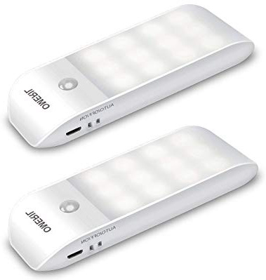 Luz Nocturna, OMERIL Luces LED Armario con Sensor Movimiento (2PCS con 24 LED), Lámpara Nocturna Recargable con 3 Modos, Luz Cálida para Armario, Pasillo, Escalera, Sótano, Cocina, Garaje, Gabinete