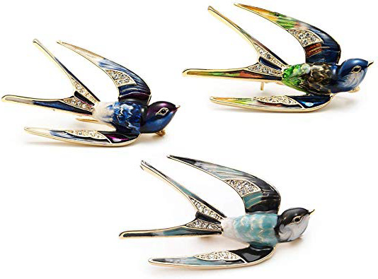 CAILI 3 pcs Broche de Golondrina, Broche de Animal de Epoca, Alfiler Aleación de Diamantes de Imitación, Adorno Perfecto y Regalo para Niños y Niñas