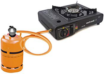 Hornillo camping gas para caravana, barco con conexion para botella de butano grande y botella pequeña