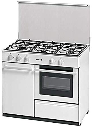 Meireles - Cocina portabombona con 4 quemadores a gas y horno a gas preparada para gás butano/propano, 90x60cm, Blanco