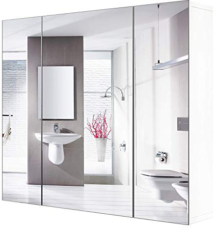 Homfa Armario Baño con Espejo Armario de Pared con 3 Puertas 4 Compartimentos 70x60x15cm