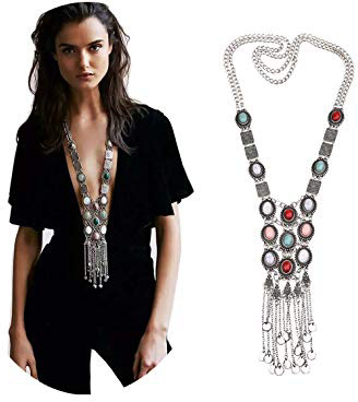 Vintage retro Rhinestone plata dorada turquesa Boho Bohemia larga declaración étnica tribal collar para las mujeres