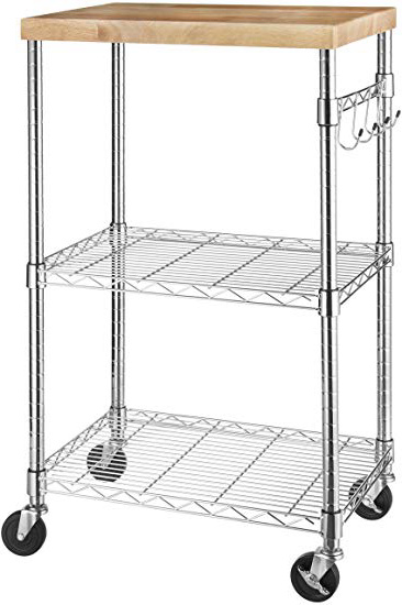 AmazonBasics - Carrito con ruedas para microondas, Madera/Cromado
