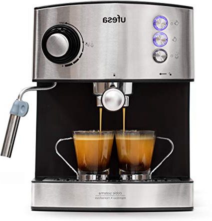 Ufesa CE7240 - Cafetera Espresso, 850W, Depósito extraíble de 1,6 l, 20 Bares, Doble opción de preparación de café: Sistema tradicional de café molido, Sistema de monodosis, Vaporizador orientable