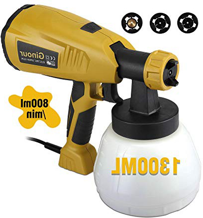 Pistola de Pintura 400W, Ginour, 1300ml Contenedor, Pistola de Pintar, Pulverización 800 ml/min, 3 Boquillas, 3 Modos de Pintar, Tecnología HVLP, 2m Cable