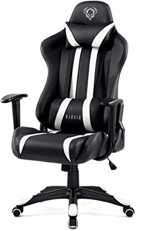 Diablo X-One Gaming Silla de Oficina Diseño Ergonomico Mecanismo de Inclinación Cojin Lumbar y Almohada Cuero Sintético (Negro-Blanco)