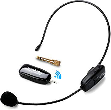 2.4G Micrófono Inalámbrico, Jelly Comb Transmisión Inalámbrica Estable 30m, Micrófono Altavoz Auricular y de Mano 2 En 1 para Amplificador de Voz, Ordenador, Mesa de Mezclas de Audio, Altavoces,Negro