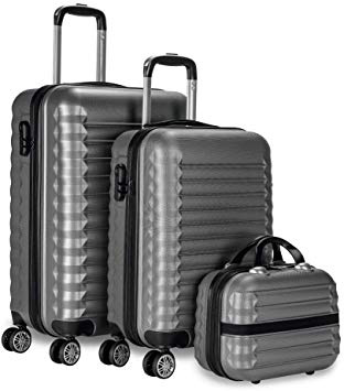 NEWTECK Juego Maletas y Neceser 3 pzs, Maleta Mediana y Pequeña 20"(53x33,5x22cm) + 24"(63x39,5x26,8cm), ABS, Rígidas, Resistentes y Duraderas, 4 Ruedas, Cómodas y Ligeras, Candado Combinación (Gris)