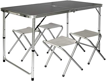AMANKA Mesa para Acampada 120x60x70cm Incl 4 Taburetes Plegable portátil como si Fuera un maletín Altura Regulable para pícnic Camping Gris Oscuro