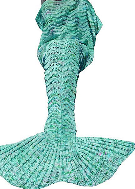Umeicool Ondulado Ola Sirena Cola Manta Croché Suave Cuatro Estaciones Saco De Para los niños o Adultos(verde)