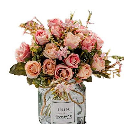 BuleXP 3 Pieza 10 Cabezas Flores Artificiales Rosas Decoración Plásticas Bouquet de Seda Simulación Flores Falsas para El Hogar de Mesa Weeding Party Decoración DIY o Ramo de Novia Pink
