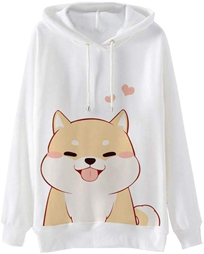 Lenfesh_Sudadera con Capucha de Manga Larga para Mujer,Lindo Estampado Animales Sudaderas Cortas Hoodie Pullovers Perro de impresión de Manga Larga Casual