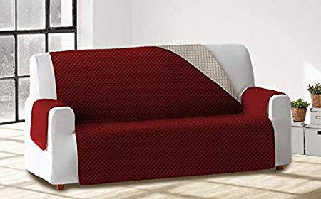 Cabetex Home - Cubre sofá Reversible Bicolor con ajustes - Microfibra Acolchada Antimanchas (Burdeos/Crema, 3 Plazas)