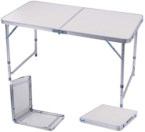 Sunflo Mesa Plegable portátil de 122 cm de aleación de Aluminio Ajustable para Interiores y Exteriores, Mesa de Comedor, manivela portátil para Picnic, Camping, Barbacoa