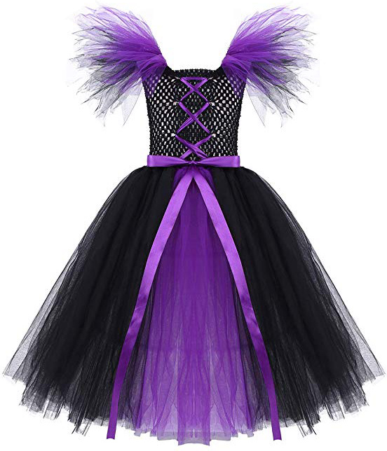 iiniim Disfraz Bruja Vampiresa Niña Vestido con Lazada Princesa Tutú Tul Ropa de Fiesta Actuación Halloween Cosplay Carnaval Party Costume 4-12 Años