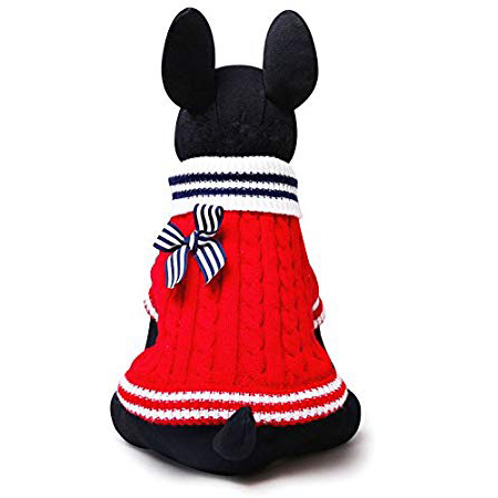 SMALLLEE_LUCKY_STORE Navidad Suéter Jersey Invierno de Punto de Cuello Alto con Lazo Sudadera Ropa de Abrigo para Gato, Perro Pequeño,Gatito,Perrito Rojo S