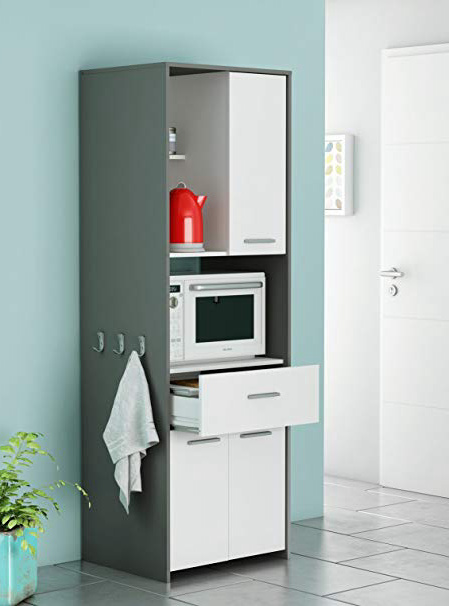 Armario Alto Auxiliar o buffe para Cocina en Color Blanco y Gris Grafito con Cajon 180x60x50 cm