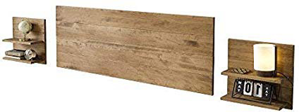 HOGAR24 ES Cabecero + 2 mesitas Acabado Madera Maciza Natural, Medidas 155 x 60 x 2 cm