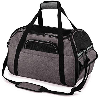 Petcomer Transportín para Perros Y Gatos Portador del Mascota Bolsa de Malla Transpirable de Viaje Bolso de Hombro(Gris, M 43x23x29 cm)