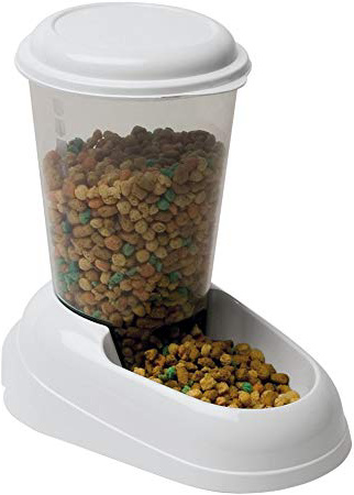 Feplast 71970099W1 Dispensador de Comida para Perros y Gatos Zenith Comedero para Animales, Gran Depósito de Plástico Trasparente, Base Antideslizante, 29.2 x 20.2 x 28.8 Cm - 3 L Blanco