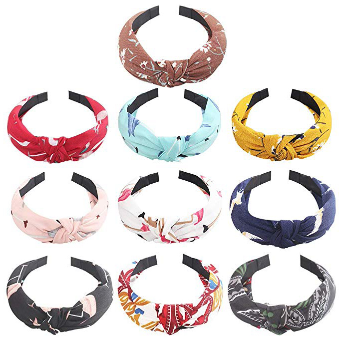10 Piezas de Ancho Bandas de la Cabeza Twist Knot Turban Diadema Moda Elástica Floral Imprimir Diadema Accesorios para el Cabello para Mujeres y Niñas, 10 Estilos.