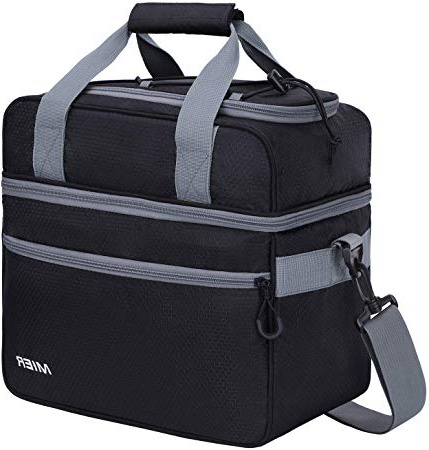 MIER doble compartimento bolsa térmica tamaño grande con aislamiento bolsa para el almuerzo, Picnic, playa, comestibles, kayak, viajes, Camping, Negro