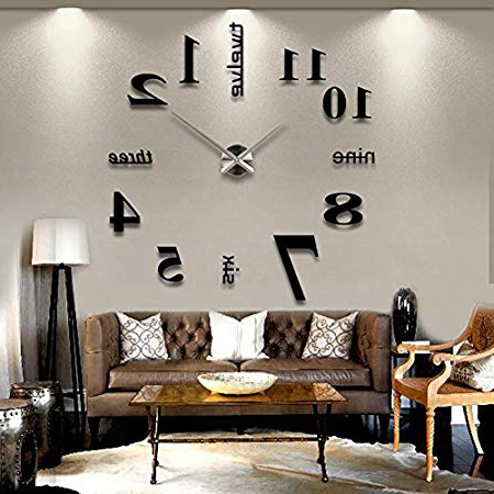 Reloj de Pared 3D con Números Adhesivos DIY Bricolaje Moderno Decoración Adorno para Hogar Habitación - Negro