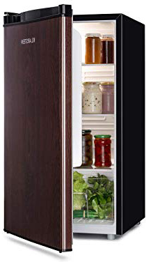 Klarstein Feldberg Nevera, Eficiencia energética clase A+, Volumen: 90 litros, Concepto MirageCool: Puerta con diseño externo de madera, compartimento de enfriado, Emisión de sonido: 42 DB, negra