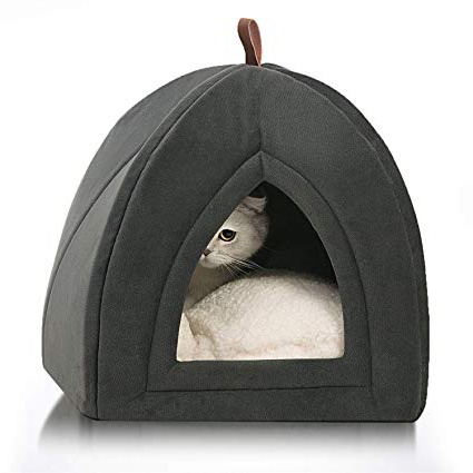 Bedsure Cama/Cueva Gato con Cojín Desenfundable Lavable - Casa para Gatos Antideslizante - Camas para Perros Pequeños 38x38x38cm