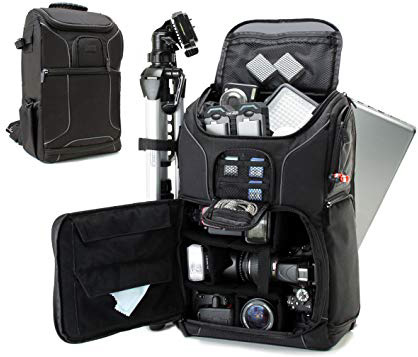 Mochila profesional para cámara réflex digital con diseño de correa cómoda, portátil, trípode, lentes y accesorios de almacenamiento para Canon EOS Rebel T5, T5i, T6i y más cámaras réflex digitales de tamaño completo