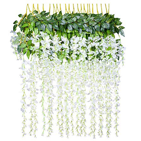 12 Piezas Flores Artificiales Plantas Decoración - YQing Seda Wisteria Artificial Flores Decoración para Boda Hogar
