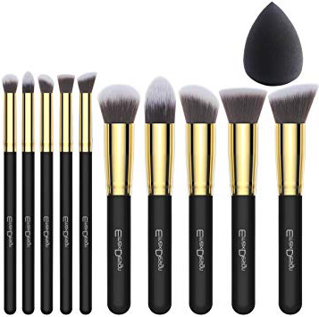 EmaxDesign - Juego de brochas de maquillaje kabuki de fibra sintética para las cejas, base de maquillaje, polvos, crema, incluye bolsa, incluye una esponja de maquillaje