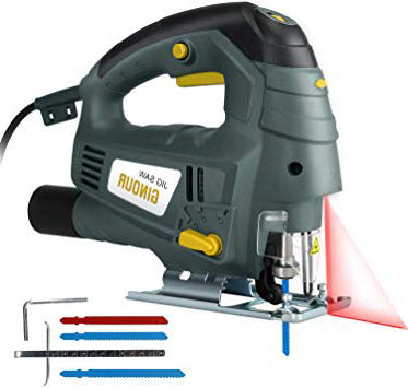 Sierra de Calar, Ginour, 800W 3000RPM Sierra Caladora con Láser, 3 Hojas Adicionales, Corte -45º a 45º, 7 Velocidades Ajustables, 4 Formas Orbitales, Doble Interruptor para Cortar Madera, Metal