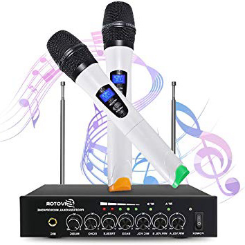Equipo de Karaoke, EIVOTOR 2 Micrófonos Inalámbricos (dual canal, banda UHF) para Bares, Karaoke, Fiestas, Hogar, Reunión, Espectáculos Musicales (Blanco)
