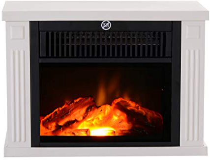 Homcom Chimenea Eléctrica Portátil Estufa Calefactor Termostato Ajustable 600/1200W Llama Decorativa 34x17x25cm